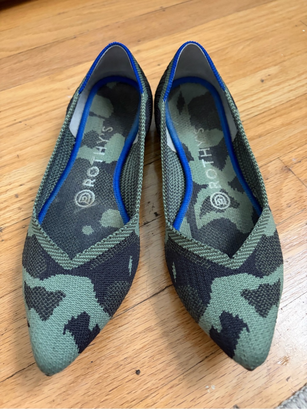 Rothy's The Point Olive Green Camo Pointed Ballet Flats